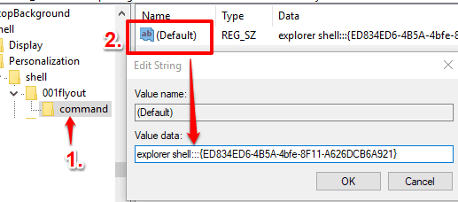 create command key and add data in Default string value