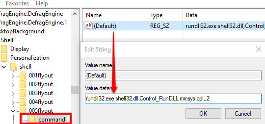 create command key and then set value data in default string