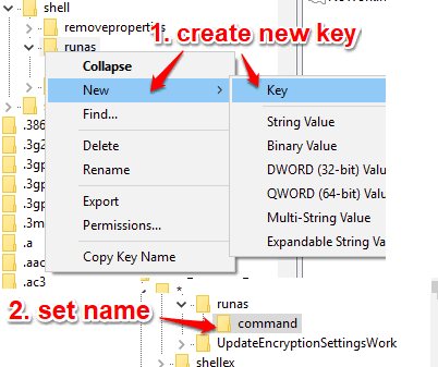 create command key under runas key