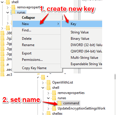 create command key under runas key