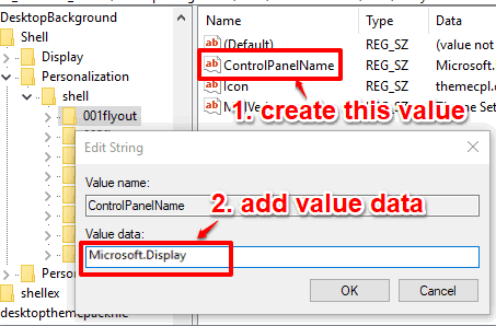 create controlpanelname string value and add microsoft.display data