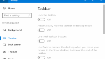 disable all taskbar settings in windows 10