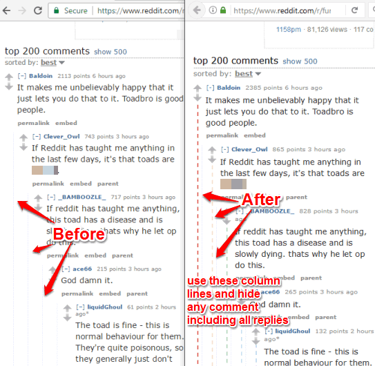 easily hide any reddit comment including all replies