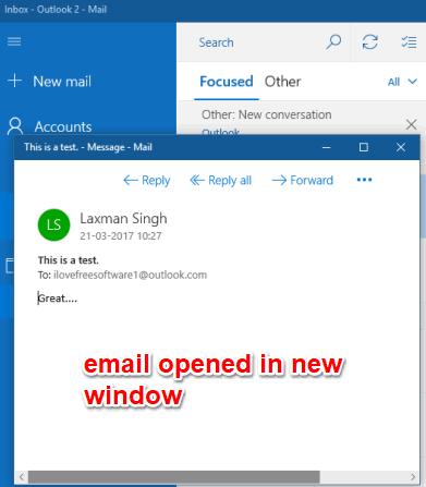 email opened in new window