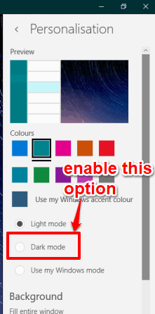 enable dark mode option