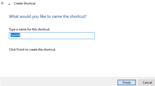 enter shortcut name and complete wizard