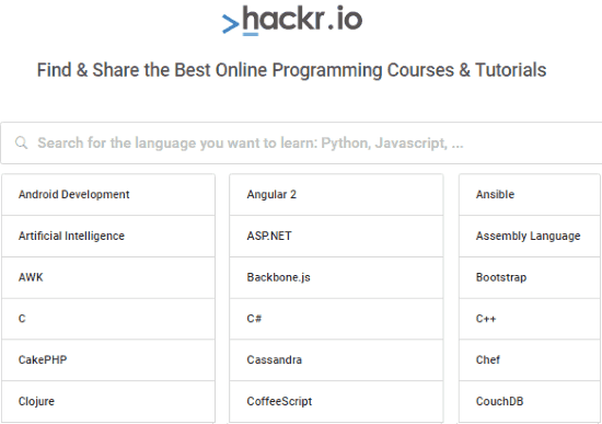 find programming courses and tutorials online on hackr.io