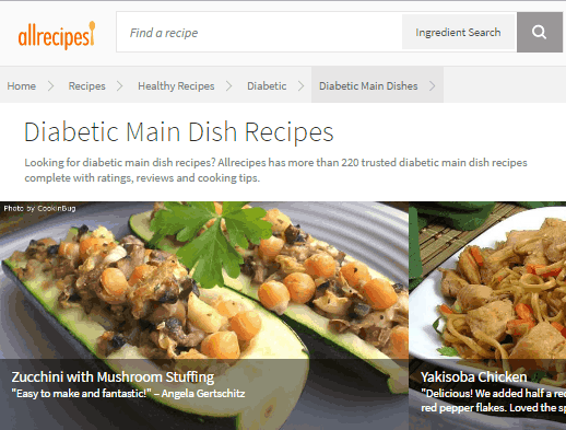 free online diabetic cookbook website- allrecipes