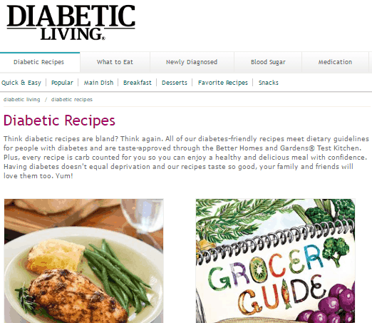 free online diabetic cookbook website- diabetic living online