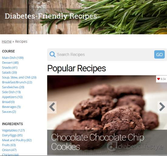 free online diabetic cookbook website- diabeticlifestyle- diabetic recipes