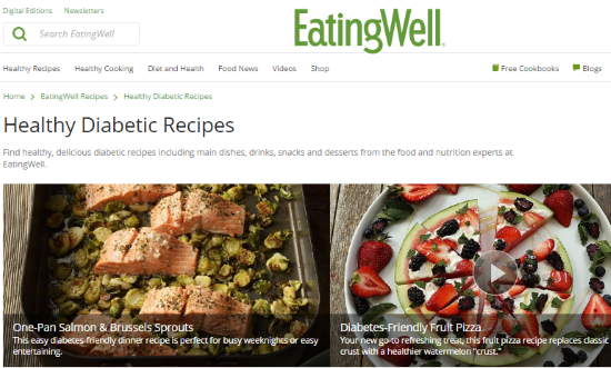free online diabetic cookbook website- eating well- healthy diabetic recipes
