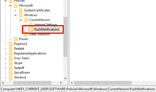 go to pushnotifications key