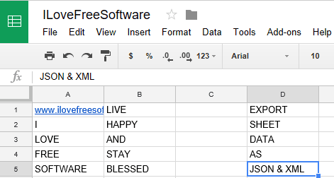 how to export google sheet data as JSON and XML