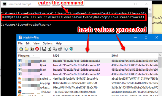 hashmyfiles tool to generate hash values of multiple files