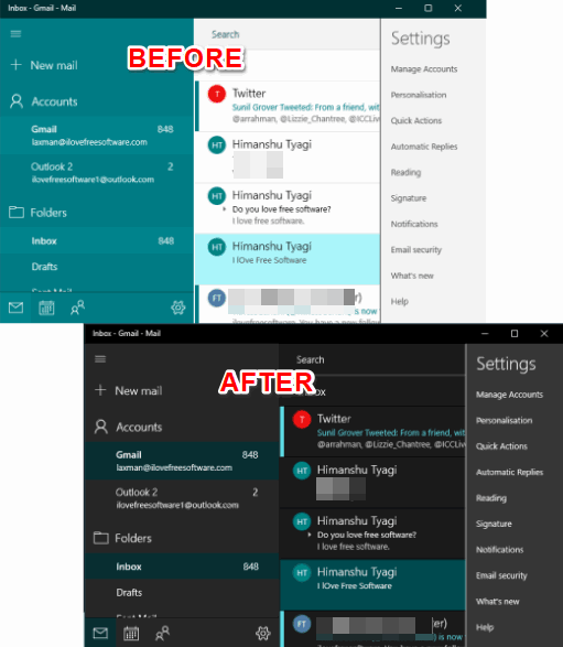 light and dark mode windows 10 mail app