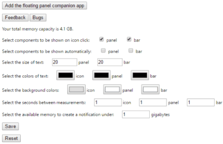 memory monitor chrome extension options