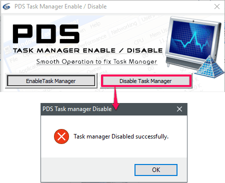 pds task manager enable or disable task manager in action