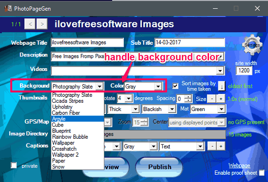 photopagegen configuring background color