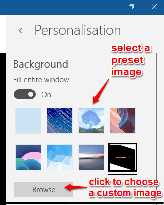 select preset image or a custom image