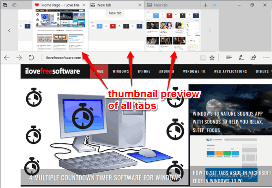 thumbnail preview of all tabs visible in microsoft edge