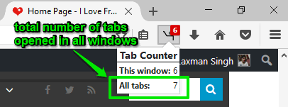 total number of tabs opened in all windows