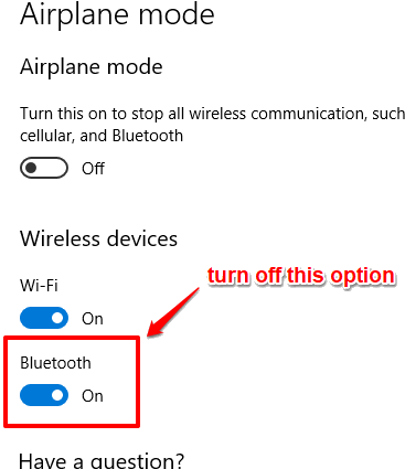 turn off bluetooth option