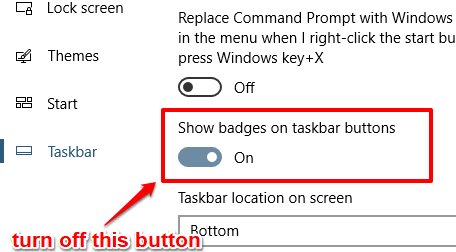turn off show badges on taskbar buttons option