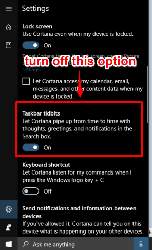 turn off taskbar tidbits option