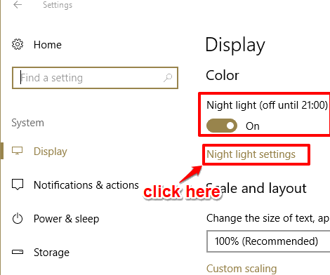 turn on night light option and access night light settings