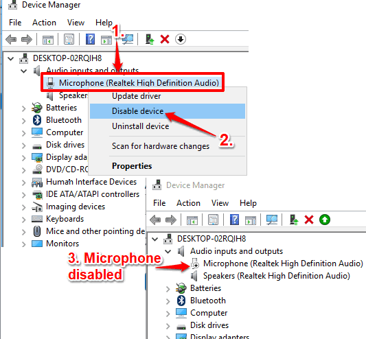 use disable device option for microphone