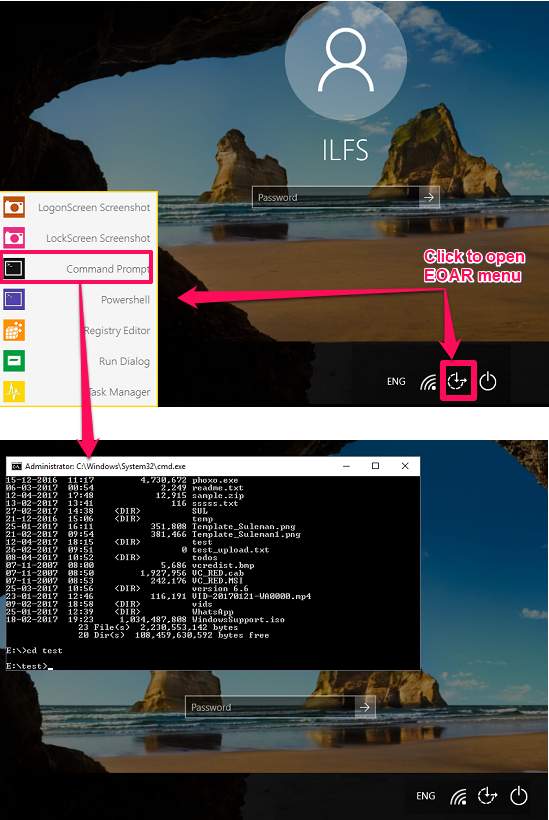 EOAR opening commadn window at logon screen