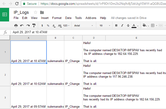 How To Log IP Address Changes In Google Sheets