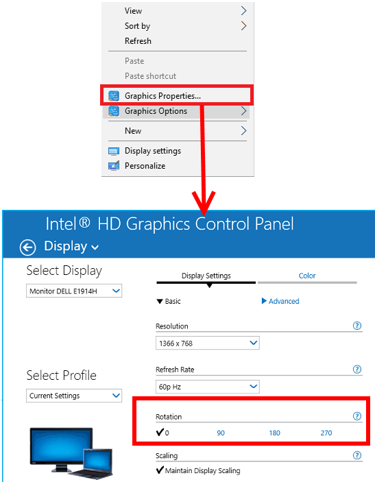Intel graphics rotation options