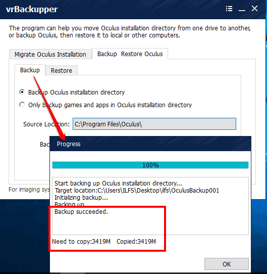 Oculus backup completed