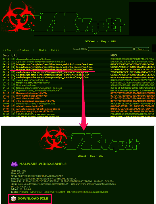 VX Vault downlaod virus sample