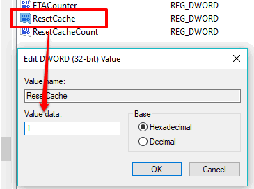 add 1 in value data of resetcache