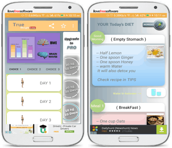android weight loosing apps- weight loss- course meal plans