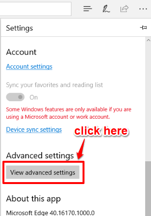 click view advanced settings button