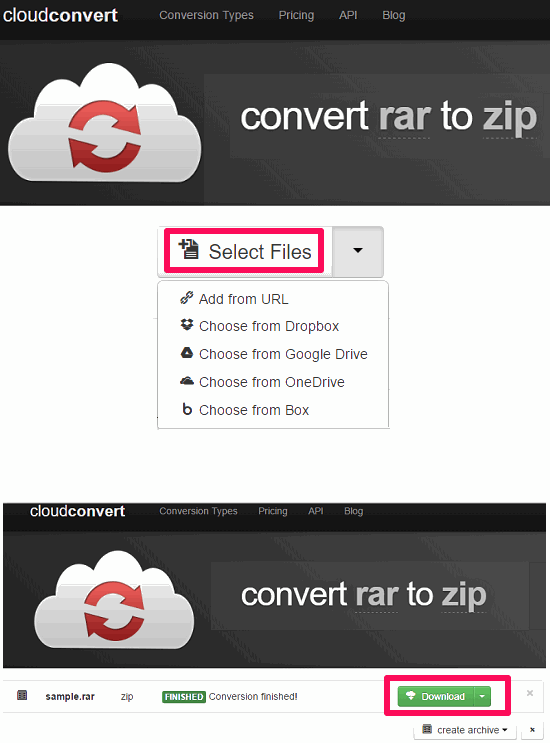 cloud convert rar to zip