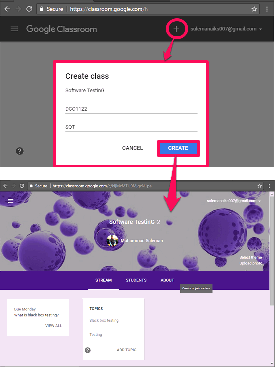 create class in google classroom