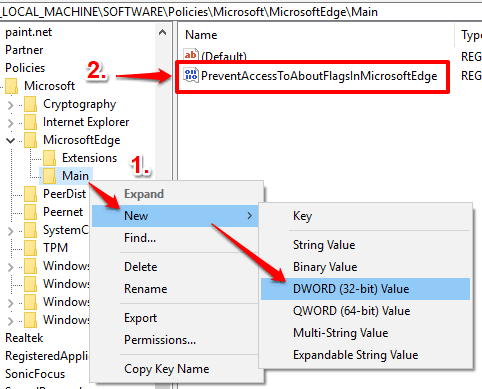 create preventaccesstoaboutflagsinmicrosoftedge dword
