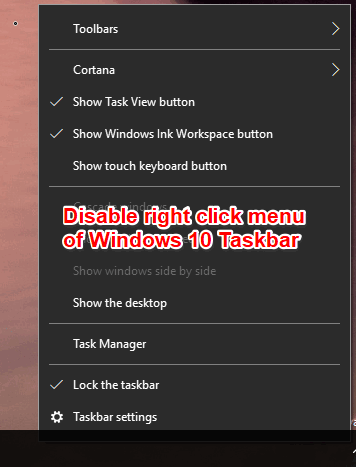 disable right click menu of windows 10 taskbar