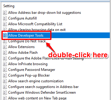 double click allow developer tools option