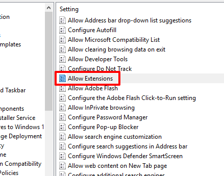 double click allow extensions option