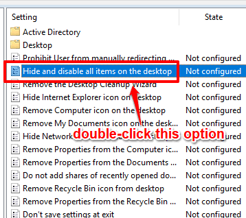 double click hide and disable all items on the desktop option
