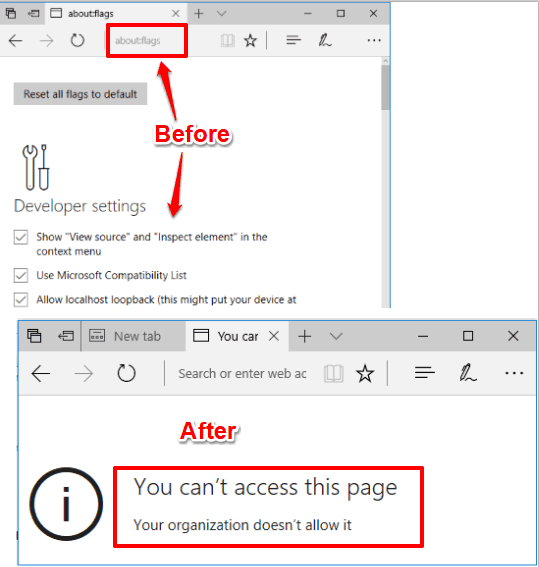 flags page of microsoft edge disabled