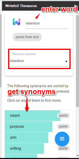 get synonyms of the entered word