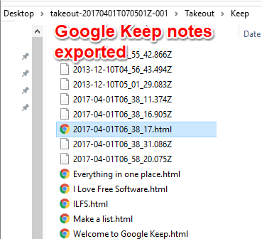 google keep notes exported to pc