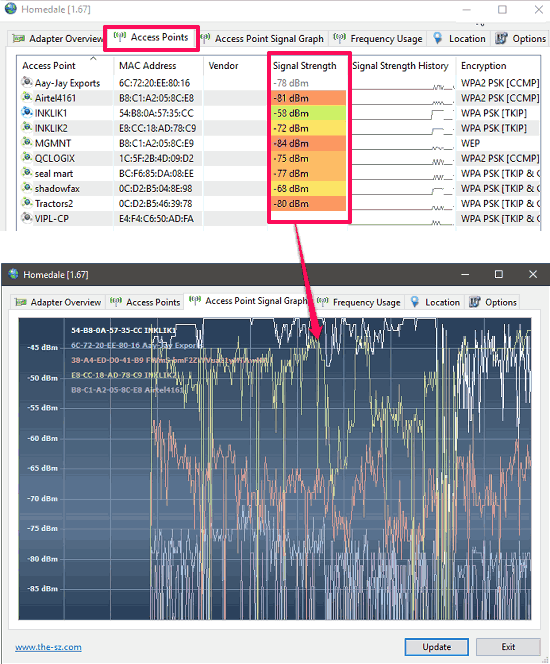 homedale showing wifi signal quality