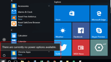 how to disable power options in windows 10 start menu